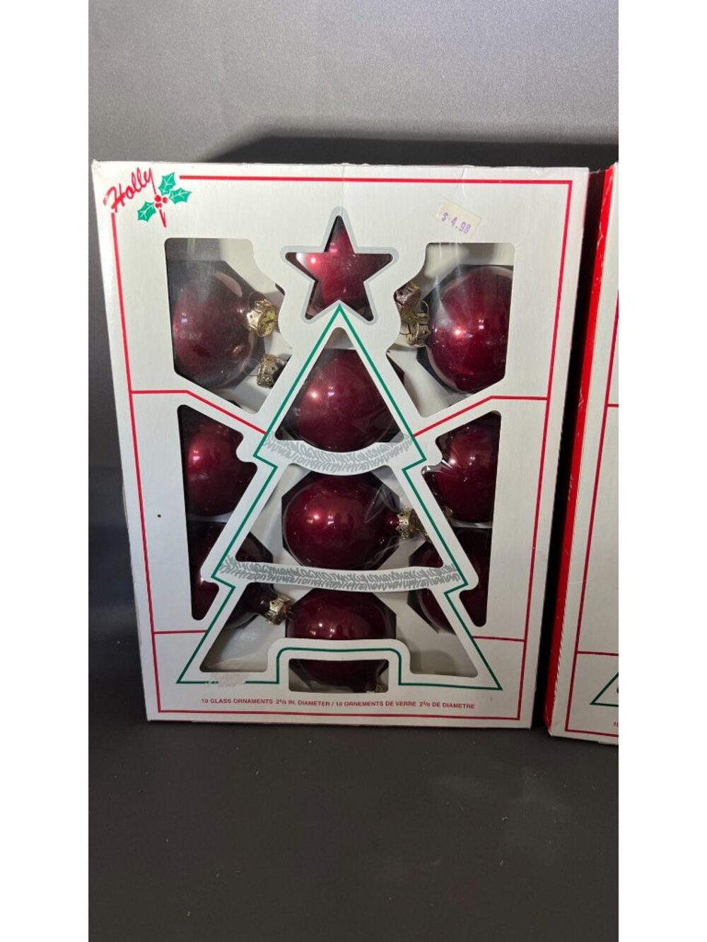 Holly Christmas Glass Ornaments 10 Ct Red 2 5/8" Vintage Boxed - Picture 4 of 4